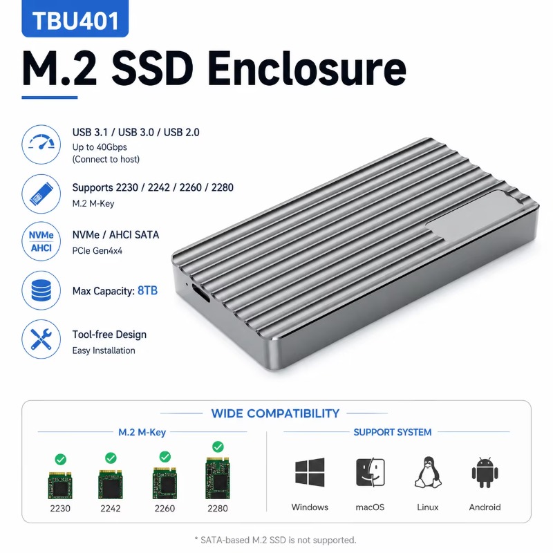 알루미늄 M.2 NVMe SSD 케이스 USB-C TB - Usb4 40Gbps External Ssd 8Tb 리뷰 및 가격